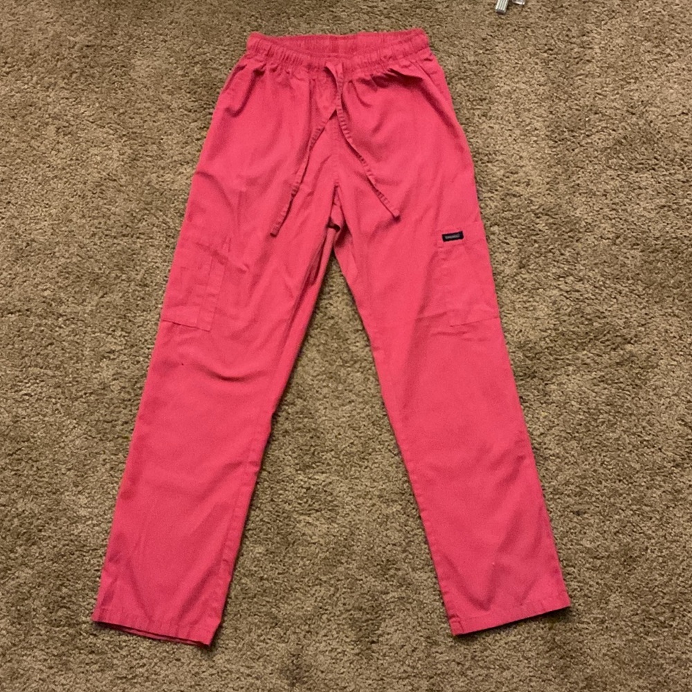 Women's Pink Cargo Scrub Pants with Drawstring Waist